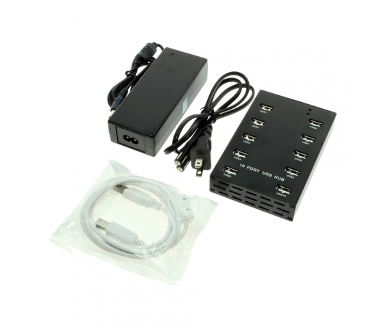 10 porte USB-A 12V 5A opladningshub