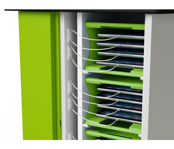 iPad charging cart with carry baskets - USB-C to LAN - 16 tablets - digital code lock