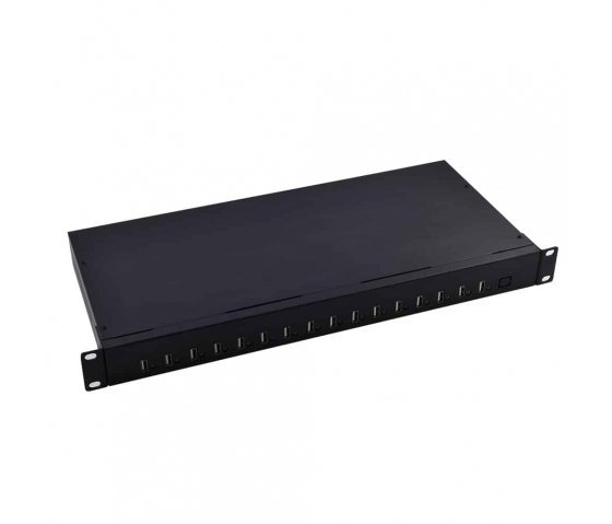 Bravour 16 poort 1U rack monteerbare USB-hub oplader og synkroniserer