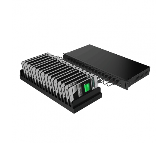 Bravour 16 poort 1U rack monteerbare USB-hub oplader og synkroniserer