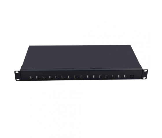 Bravour 16 poort 1U rack monteerbare USB-hub oplader og synkroniserer