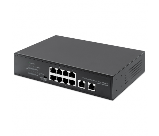 8-Poorts Gigabit Ethernet PoE+ Switch met 2 Uplink-poorten - 120W PoE, Desktop