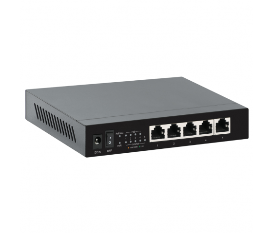  5-portars 2,5G Ethernet PoE+-switch - 55W PoE, skrivbords- och väggmonterad