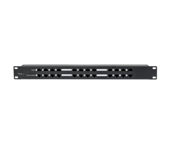 Passives PoE-Patchpanel 12 Port RJ45 Dateneingang - 12 Port RJ45 Daten- und Stromausgang - 1U 19