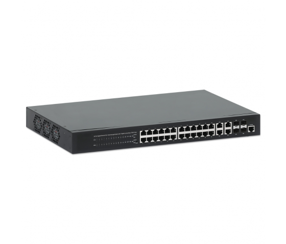 24-Port Gigabit Ethernet Web-Managed PoE+ Switch with 4 Combo Ports - 370W PoE, Rackmount