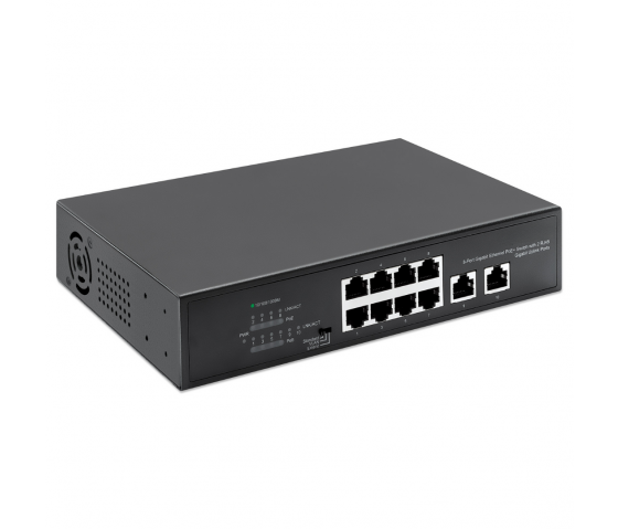 8-Poorts Gigabit Ethernet PoE+ Switch met 2 Uplink-poorten - 120W PoE, Desktop