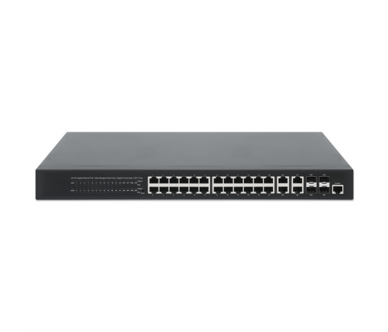 24-Port Gigabit Ethernet Web-Managed PoE+ Switch with 4 Combo Ports - 370W PoE, Rackmount
