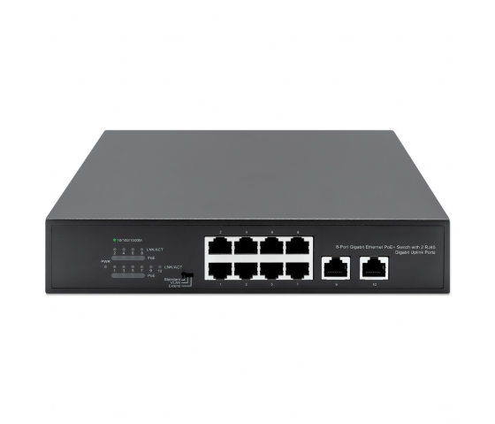 8-Poorts Gigabit Ethernet PoE+ Switch met 2 Uplink-poorten - 120W PoE, Desktop