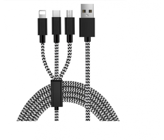 3 i 1 kabel med lightning / micro-USB / USB-C-stik