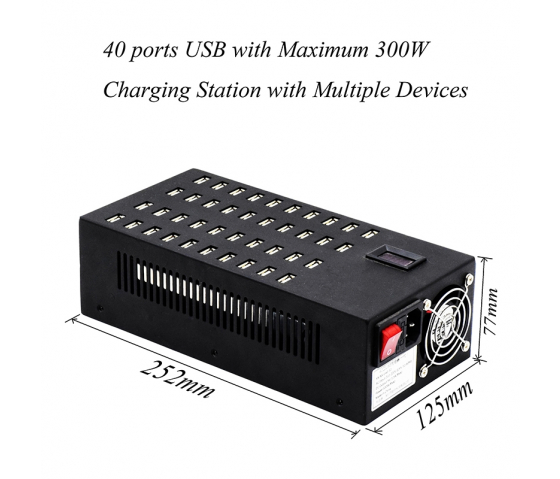 40 ports USB-A 8.5W desktop laad hub - LED indicators