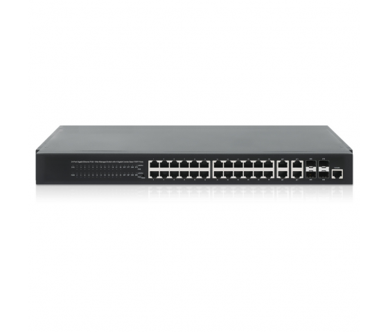 24-Port Gigabit Ethernet Web-Managed PoE+ Switch with 4 Combo Ports - 370W PoE, Rackmount