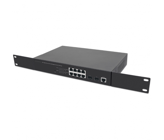 Switch PoE+ a 8 porte Gigabit Ethernet gestito via Web con 2 porte SFP - 140 W PoE, montaggio a rack
