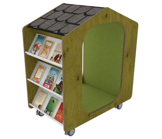 BookHut Bücherschrank und Leseplatz Holz-Effekt mit Ziegeldach