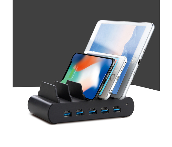 5 port Dual Charge USB-A/USB-C 150W charging station - black