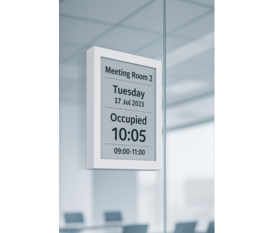Witte tafelstandaard met 13 inch E-ink scherm – Digitale display zonder stroom