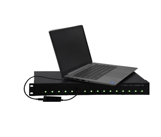 16 portar USB-C 65W 1U Rackmount laddningshubb