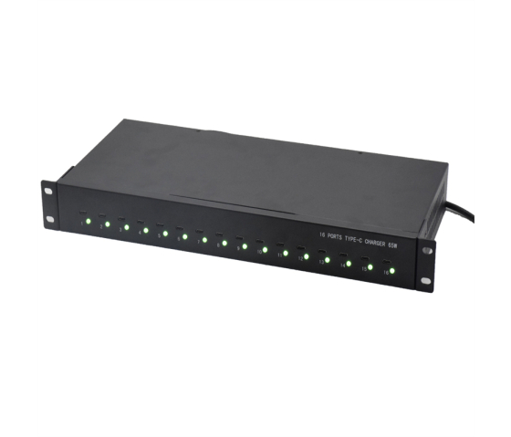 16 portar USB-C 65W 1U Rackmount laddningshubb