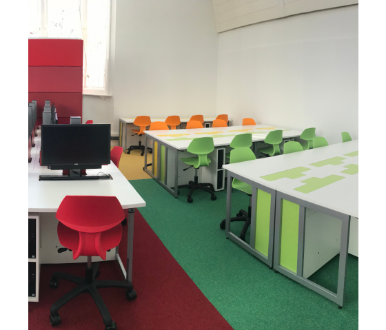Computer table P1 with 3 electric pop-up monitor housings - 240 (W) x 70 (D) cm