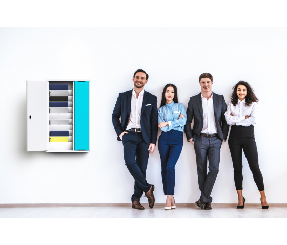 Tablet wall cabinet Zioxi Slimline CHRGWC-TB-10-R for 10 tablets up to 11 inch - AC adapter charging - RFID lock