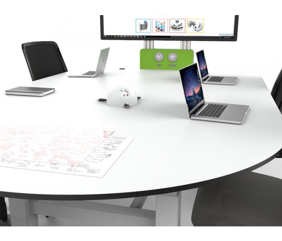 Team table HA in rectangular shape, height-adjustable, for max. 7 persons including powerDome