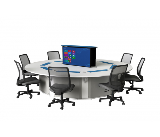 Runder 8-Personen-Computertisch M1 mit 8 mechanischen Pop-up-Monitorgehäusen