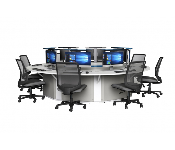 Runder 8-Personen-Computertisch M1 mit 8 mechanischen Pop-up-Monitorgehäusen