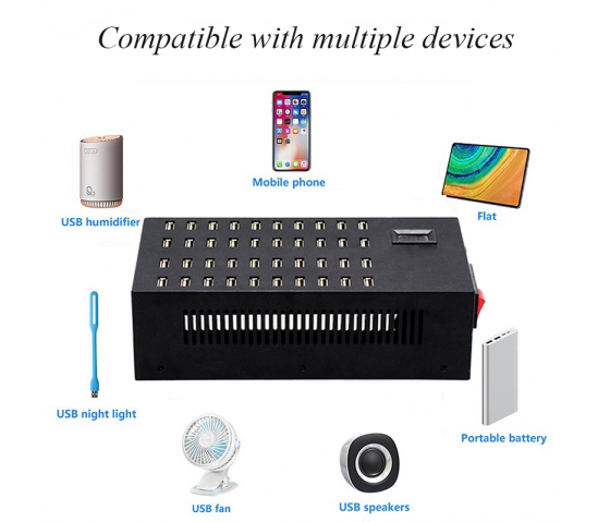 40 portar USB-A 8.5W laddningshubb - LED-indikatorer