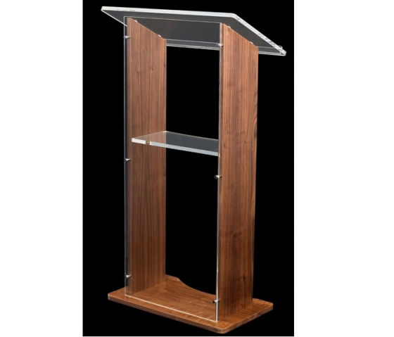 Acrylic-wood lectern Esmeralda – walnut coloured