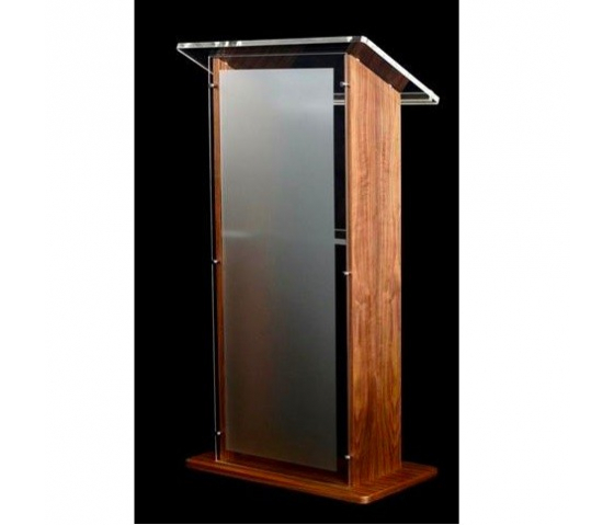 Acrylic-wood lectern Esmeralda – walnut coloured