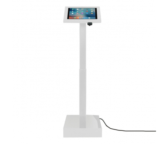 Electronically height adjustable tablet floor stand Ascento Securo M for 9-11 inch tablets - white