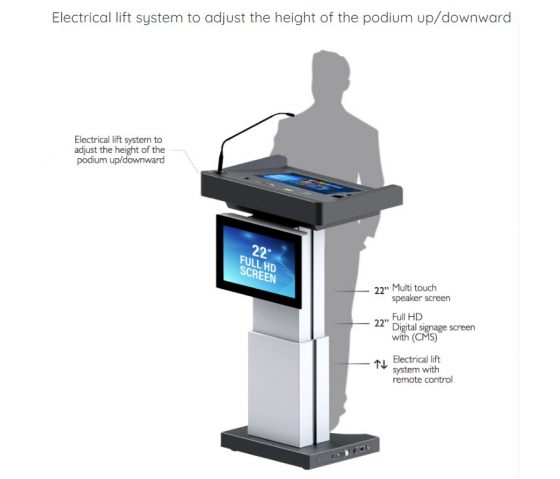 Height-adjustable digital lectern Helsinki