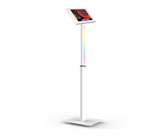 Height adjustable tablet floor stand with LED lighting Securo M for 9-11 inch tablets - white