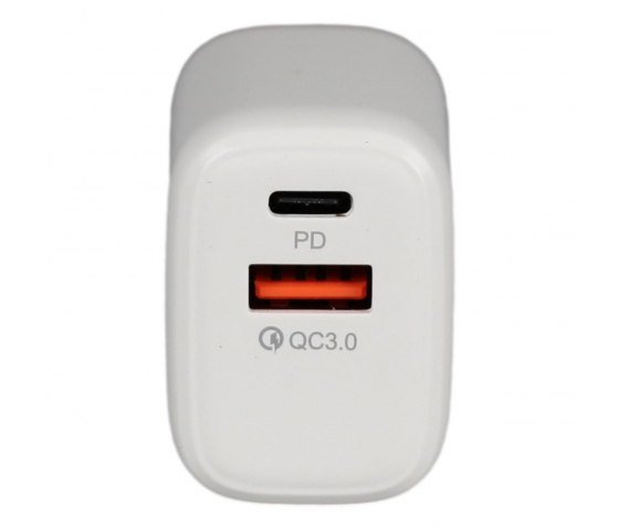 Adaptador de corriente de 20 W con conectores USB-A y USB-C