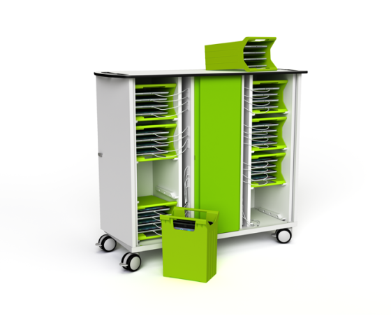 iPad charging cart with carry baskets and USB-C to LAN - 16 or 32 tablets to 11 inch