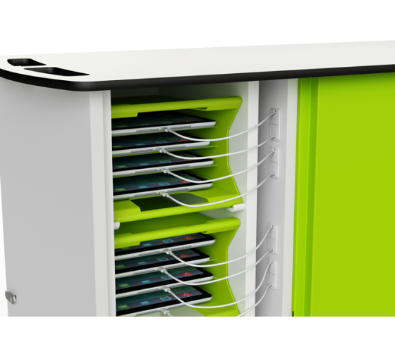 iPad charging cart with carry baskets - USB-C to LAN - 32 tablets - digital code lock