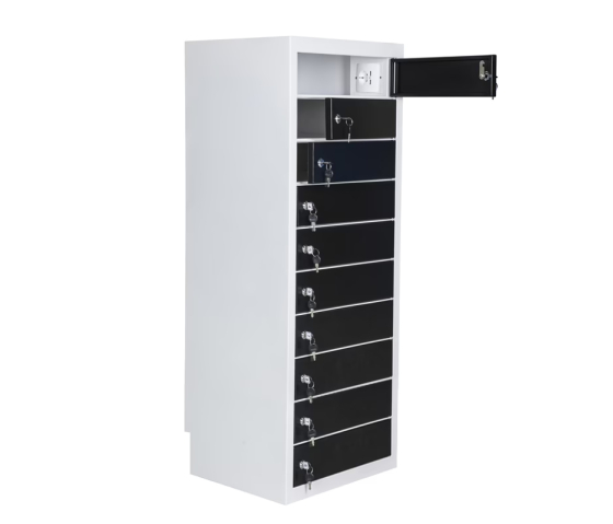 Charging locker BR10KL Black for 30 mobile devices - USB ports & power outlets - key locks