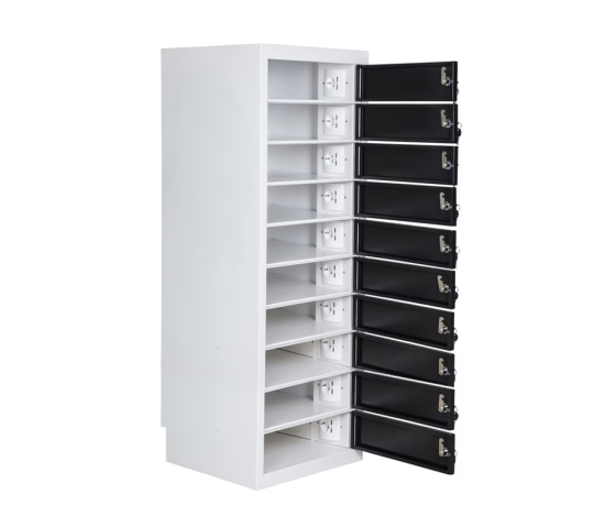 Charging locker BR10KL Black for 30 mobile devices - USB ports & power outlets - key locks