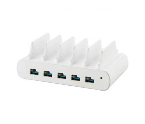 5 portar Dual Charge USB-A/USB-C 150W laddningsstation - vit