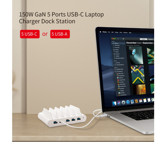 5 port Dual Charge USB-A/USB-C 150W oplaadstation - wit