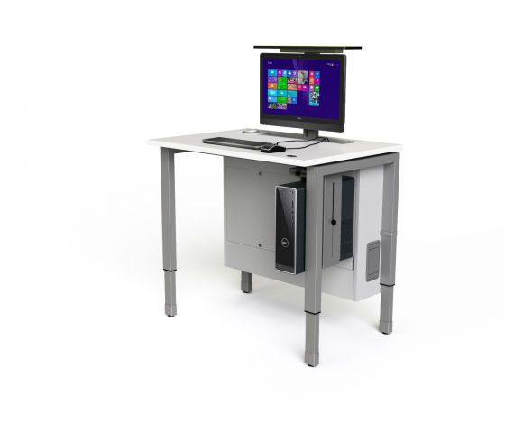 Stolik komputerowy M1 o regulowanej wysokości z 1 mechanicznie wysuwaną obudową monitora - 1200 (szer.) x 75 (gł.) cm