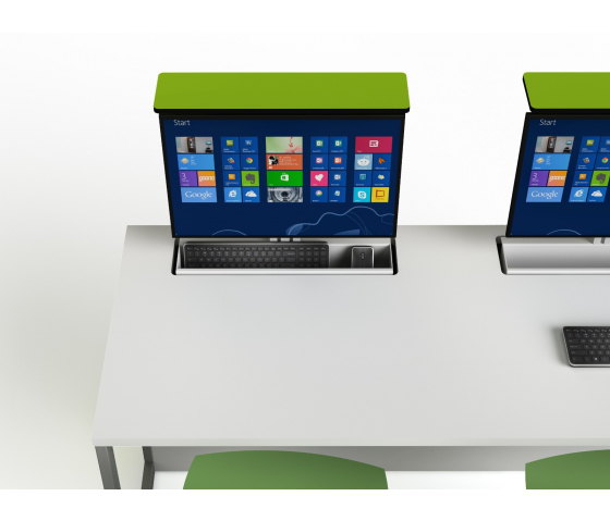 Datorbord M1 med 2 mekaniska pop-up-monitorkåpor - 160 (B) x 67 (D) cm