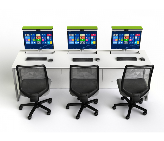 Tavolo per computer M1 con 3 alloggiamenti per monitor a scomparsa meccanica - 210 (L) x 75 (P) cm