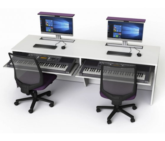Musikstudio schreibtisch M1 mit 2 mechanisch aufklappbaren Monitorgehäusen - 220 (B) x 75 (T) cm