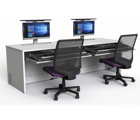 Musikstudio schreibtisch M1 mit 2 mechanisch aufklappbaren Monitorgehäusen - 220 (B) x 75 (T) cm