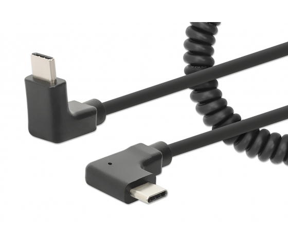 Cavo da USB-C a USB-C con cavo a ricciolo estensibile - nero