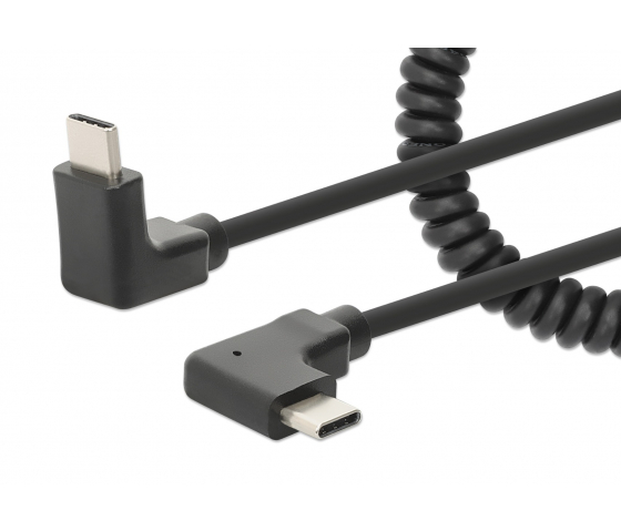 USB-C til USB-C-kabel med udtrækkelig krøllet ledning - sort