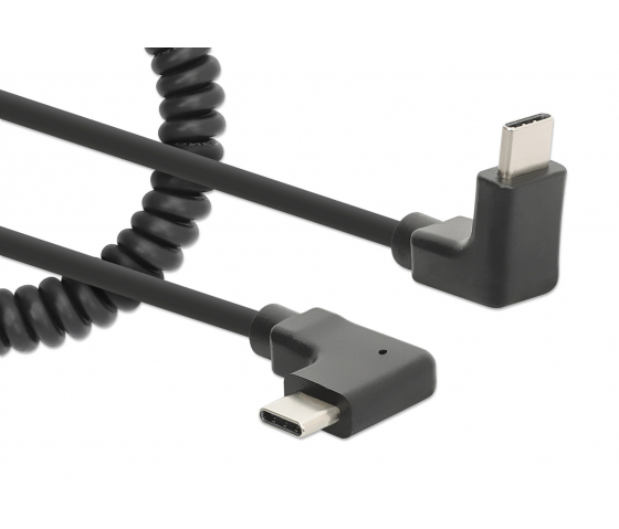 USB-C til USB-C-kabel med udtrækkelig krøllet ledning - sort