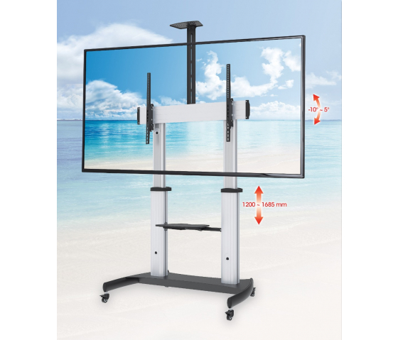 Aluminum Heavy-Duty Height Adjustable Multimedia TV Trolley - 60 to 100 inches