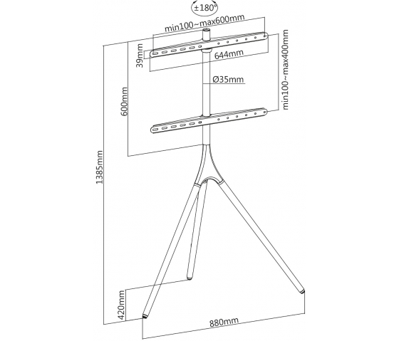 Height adjustable tripod TV mounting stand - 45 to 65 inches