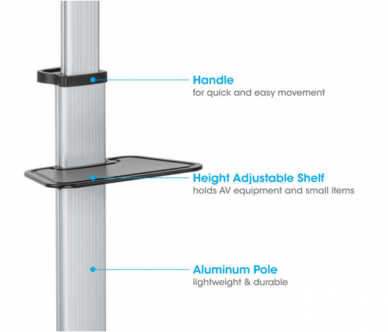 Aluminum height adjustable multimedia TV cart - 37 to 86 inches